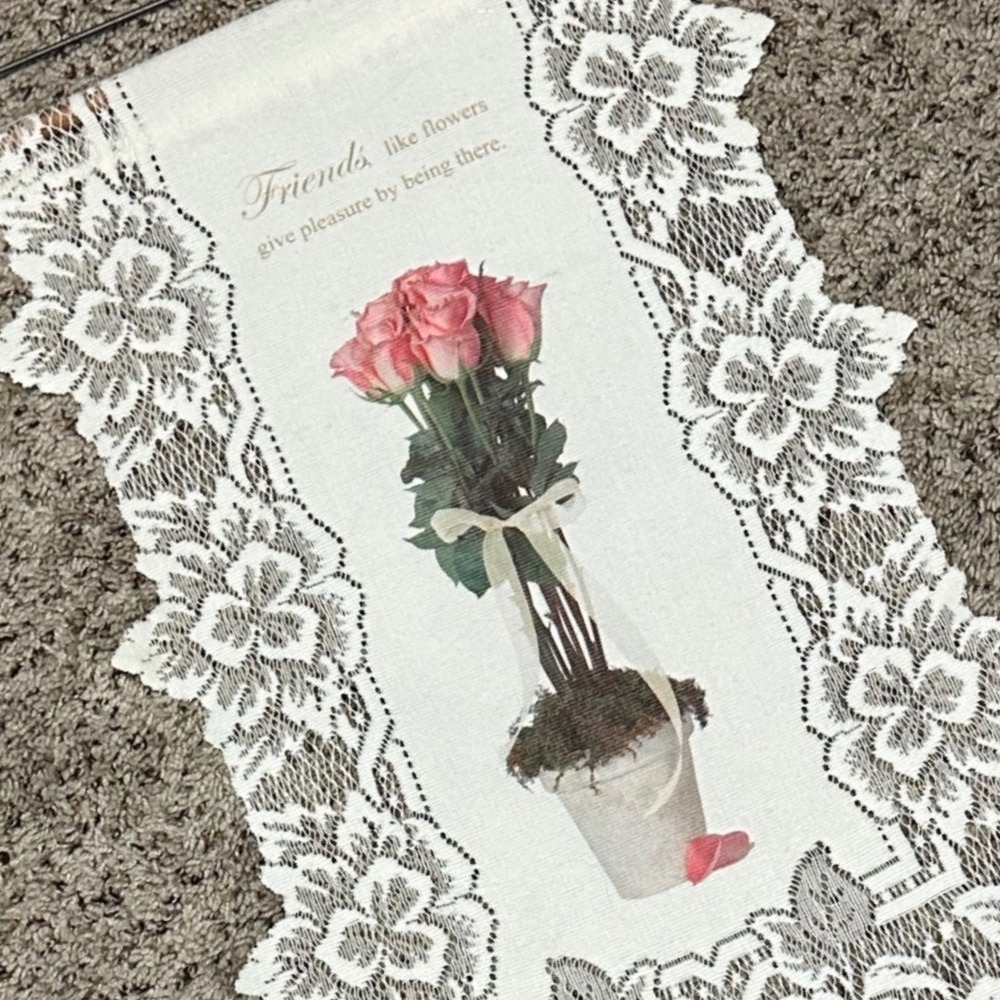 Heritage Lace Wall Hanging Banner NEW Pink Rose Floral Cottagecore Farmhouse